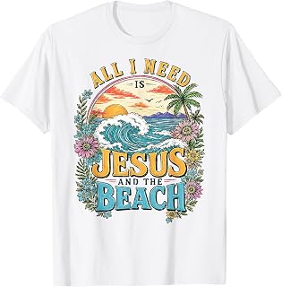 All I Need is Jesus and The Beach Retro Christian Summer T-Shirt