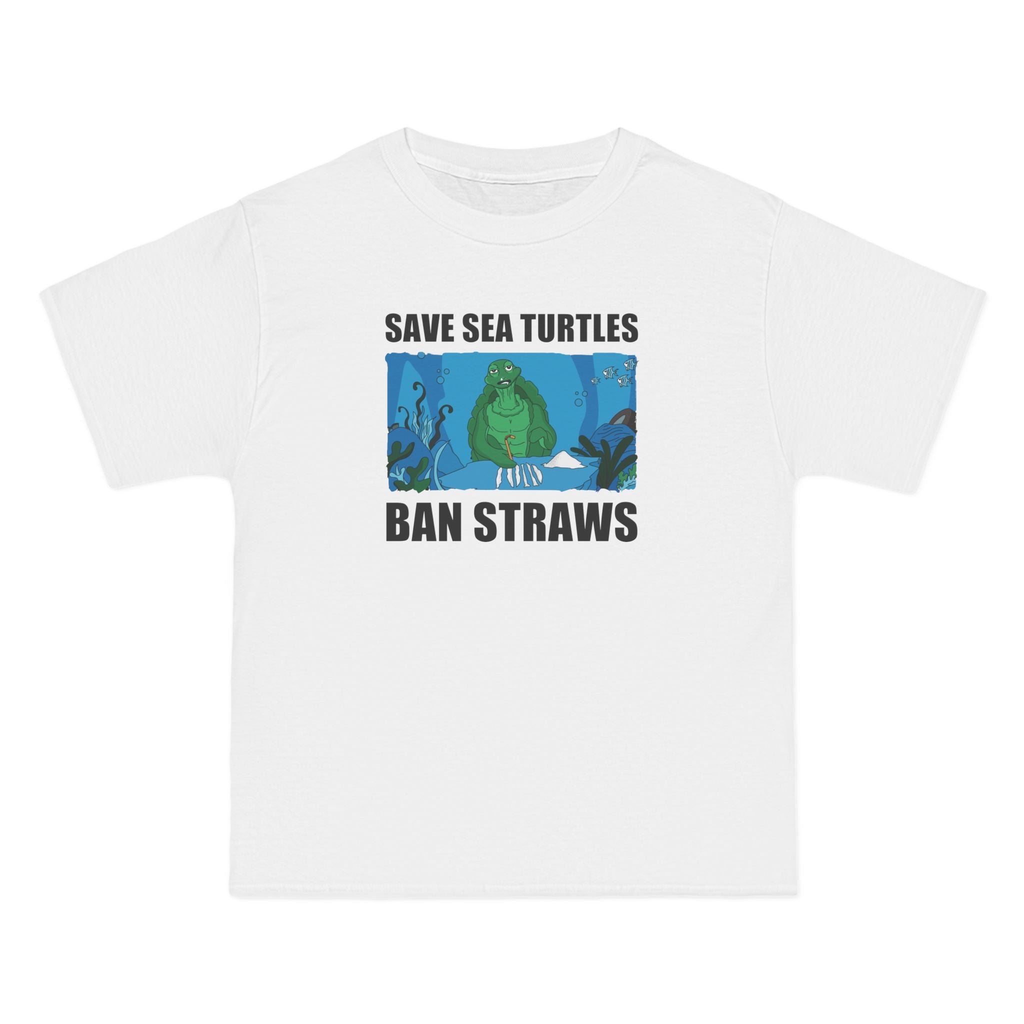Save Sea Turtles. Ban Straws - Men's Heavyweight T-Shirt