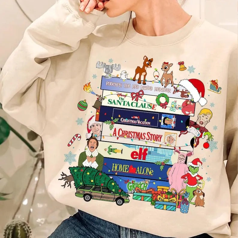 90s Style Christmas Sweatshirt, Christmas Design , VHS Tapes, 90s VHS, Christmas Movies VHS Sweatshirt T-Shirts, Hoodie