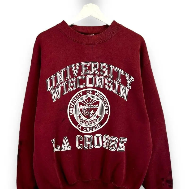 Vintage 80s/90s University Of Wisconsin NCAA Lacrosse Crest Sweatshirt Size XL T-Shirts, Hoodie | UrbanDripWear.com