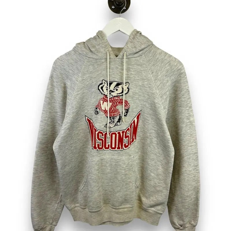 Vintage 80s/90s Wisconsin Badgers NCAA Lee Hooded Collegiate Sweatshirt Sz Large T-Shirts, Hoodie | UrbanDripWear.com
