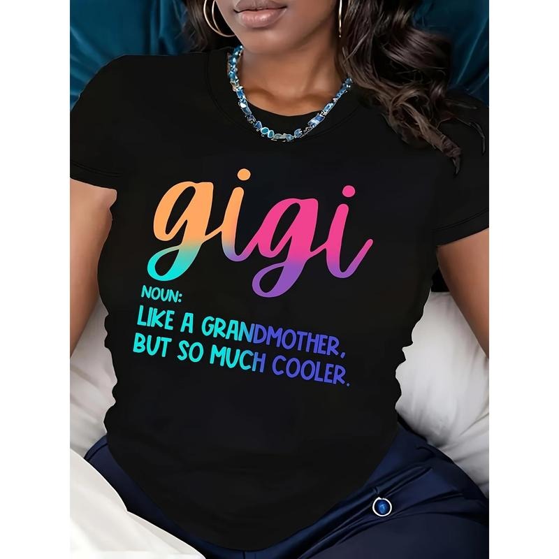 95% Polyester 5% Elastane Casual Crew Neck T-Shirt with Gigi Alphabet Print, All Season Comfort Fit, Knit Fabric Tee...