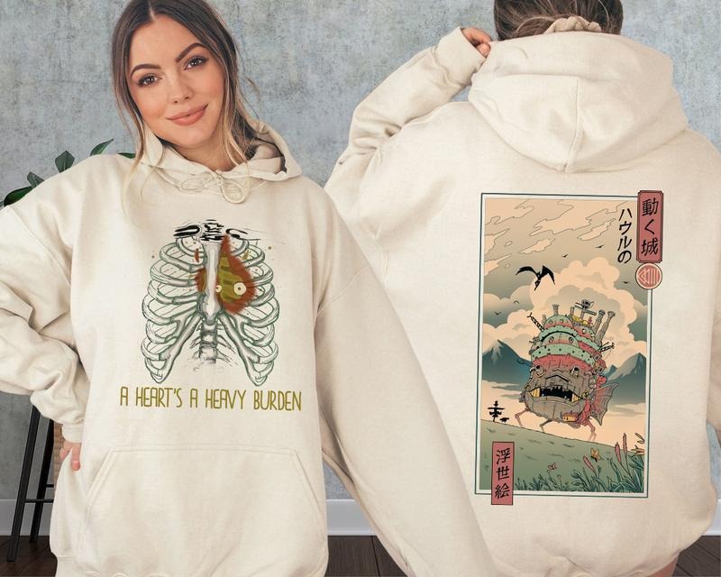 A Heart's A Heavy Burden 2 Sided Hoodie, T-shirt, Howls Moving Castle Shirt, Studio Ghibli, Anime Shirt, Anime Fan Sweatshirt