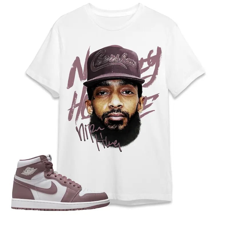 A J 1 High OG Mauve Unisex T-Shirt, Tee, Nipsey Hussle Head, Shirt To Match Sneaker Hoodie, Sweatshirt | UrbanDripWear.com