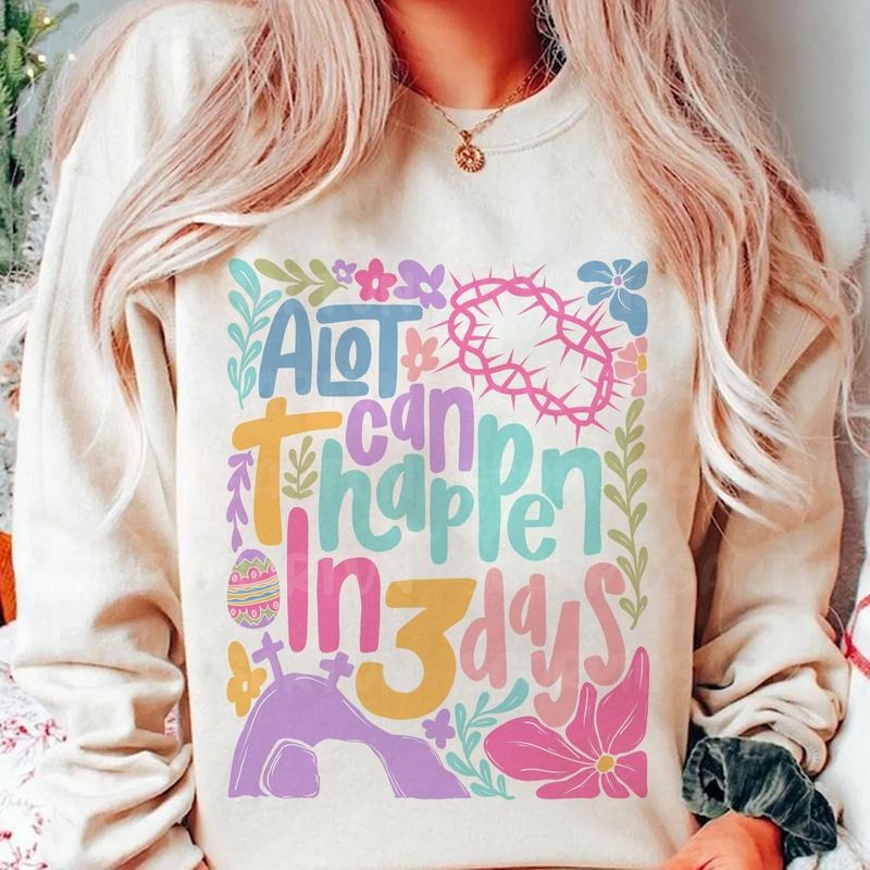 A Lot Can Happen In 3 Days Christian Easter Boho Easter He Is Risen Bible Verse Retro Easter Easter Shirt Design ...