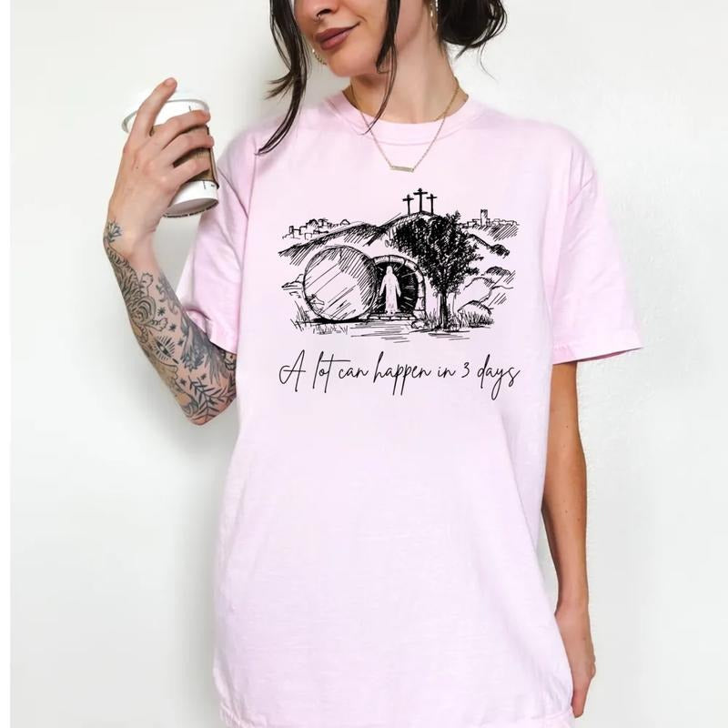 A Lot Can Happen In 3 Days Shirt, Christian Easter Tshirt, Easter Jesus Tee, Bible Verse Retro Easter Shirt, Unisex Short...