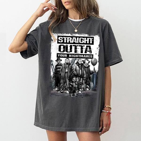 [A NEW COLLECTION]Comfort Colors Straight Outta Nightmares Halloween Shirt, Horror Movie Halloween Shirt, Slashers...