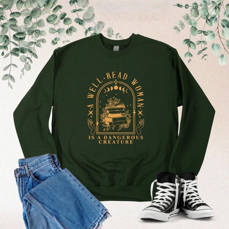 A Well Read Woman Is A Dangerous Creature Shirt, Bookish Merch, Book Reader Tee, Reading Shirt, Book Lovers Gifts,...