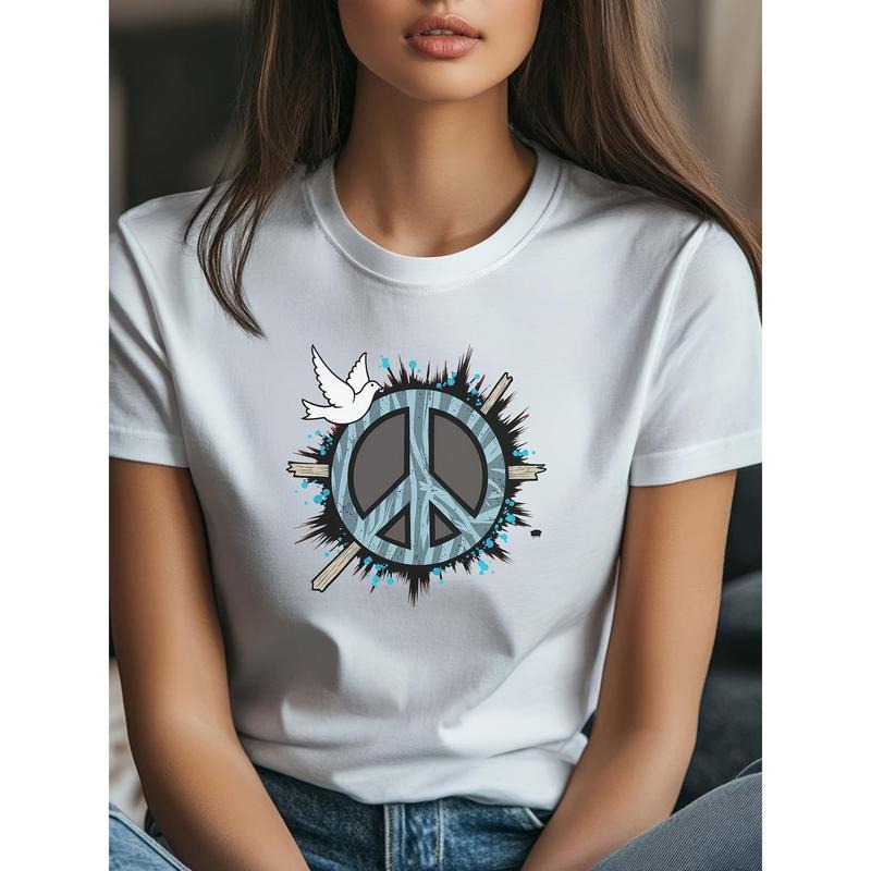 A peace sign with a white dove flying over it.Women's 100% Cotton Mom T-Shirt, Funny Mother's Day Gift, I Love Mom Print,...