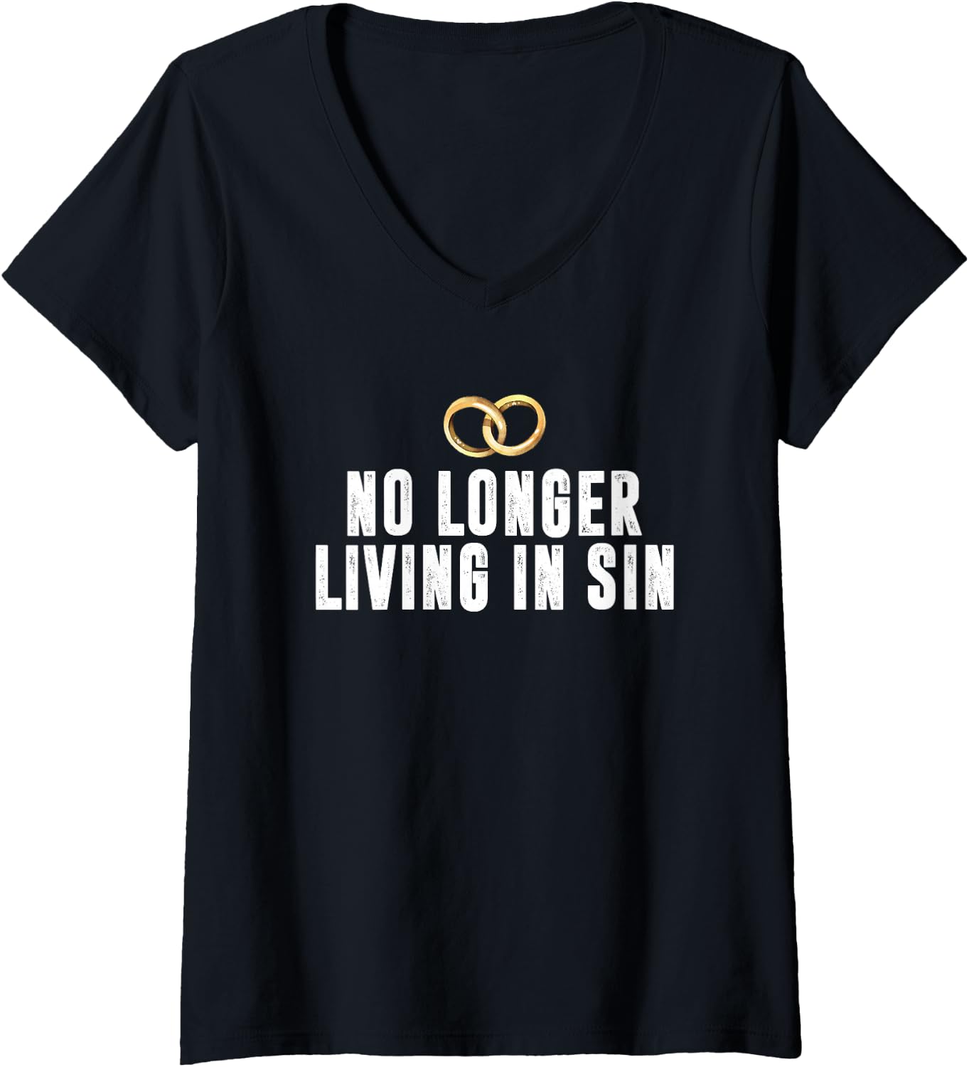 Women's Funny Marriage Wedding Couple No Longer Living in Sin V-Neck T-Shirt