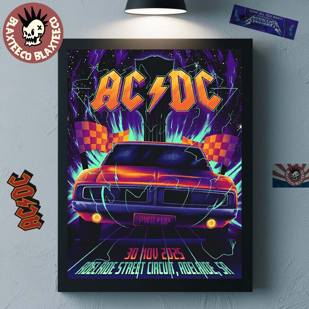 ACDC Adelaide PWR Up Tour Poster 2025 In South Australia At Adelaide Street Circuit On 30 November 2025 The Dodge Charger Art Poster Canvas