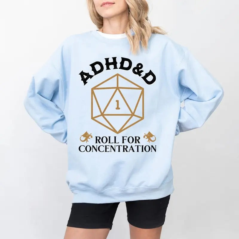 ADHD Sweatshirt Casual Street Style Fleece Fabric Crewneck Pullover Sweatshirt Tops Trendy for Unisex, Perfect Gifts...