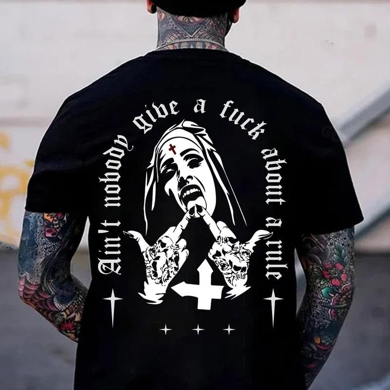 AIN'T NOBODY GIVE A FUCK ABOUT A RULE Defiant Nun Print Men's T-Shirt Hoodie, Sweatshirt | UrbanDripWear.com