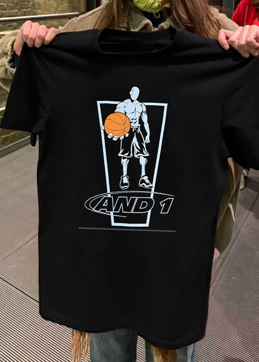 AND 1 Basketball Player Standing with Ball T-Shirt