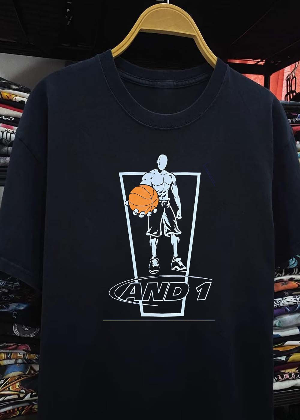 AND 1 Basketball Player Standing with Ball T-Shirt