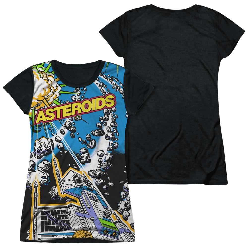 Atari Asteroids All Over - Juniors Black Back T-Shirt
