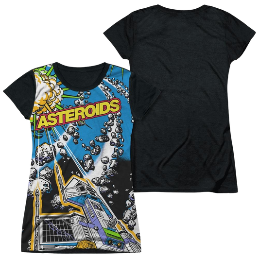 Atari Asteroids All Over - Juniors Black Back T-Shirt