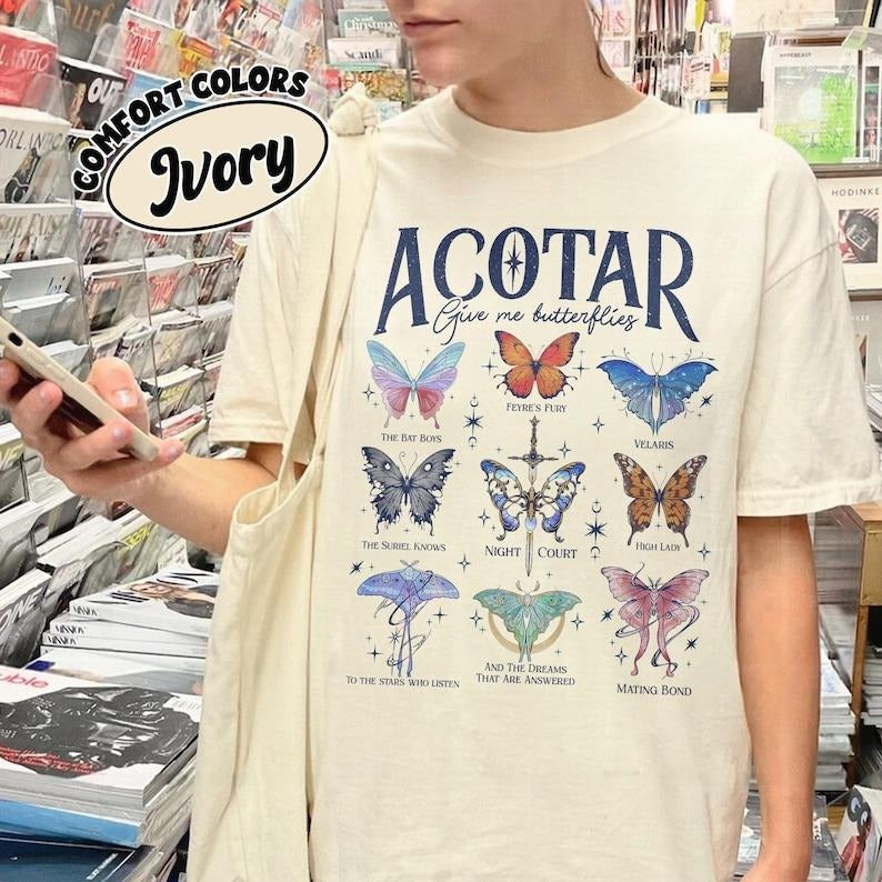 Acotar Butterflies Comfort Colors Shirt, Acotar Give Me Butterflies T Shirt, Velaris The Night Court Tee, Give For Book...