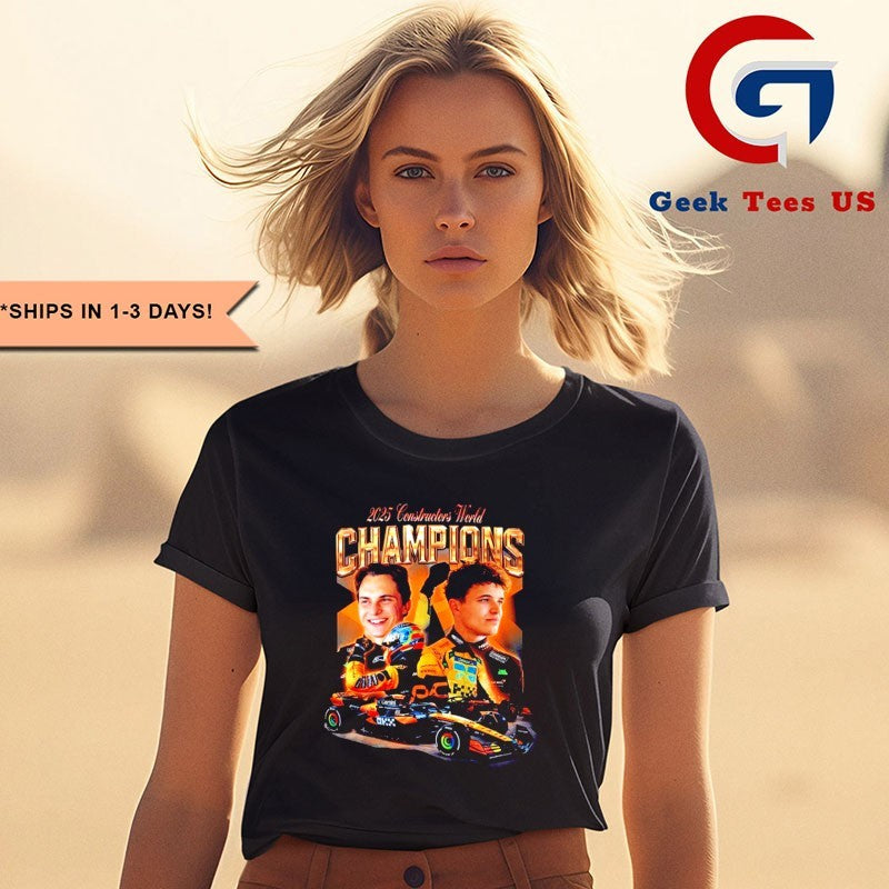 Adele wearing Lando and Oscar Formula 2025 Constructors World Champions T-shirt