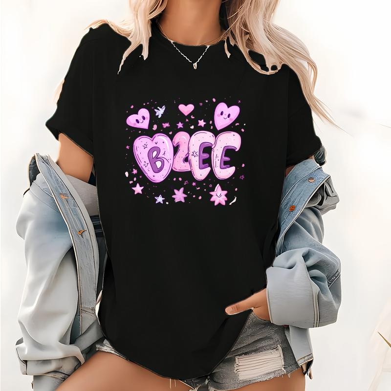 Adorable T - Shirt: Playful "B2EE" Graphic with Hearts and Stars Hoodie, Sweatshirt | UrbanDripWear.com