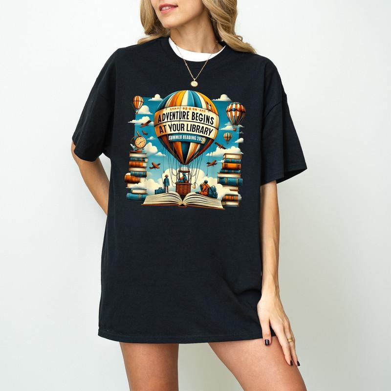 Adventure Begins At Your Library Summer Reading Hot Balloon Shirt, Funny Unisex Tee Hoodie, Sweatshirt | UrbanDripWear.com
