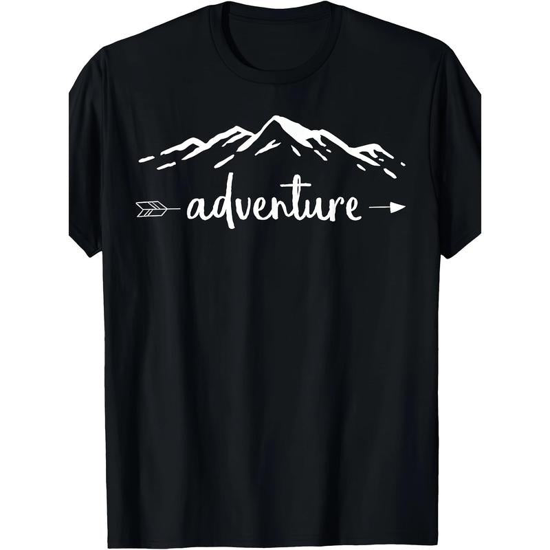 Adventure Mountain Graphic T-Shirt, 100% Cotton, Crew Neck, Short Sleeve, Regular Fit, Slight Stretch, Geometric Pattern,...