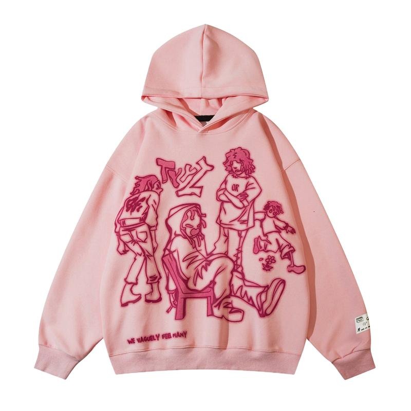 Aelfric Eden Cartoon Line Character Print Pullover Hoodie Menswear Oversized Tops Sweatshirts T-Shirts | UrbanDripWear.com