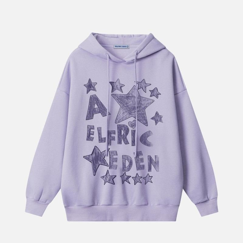 Aelfric Eden Graffiti Star Graphic Hoodie Print Oversized Unisex Streetwear Vintage Hoodie Y2k Sweatshirt Pullover T-Shirts