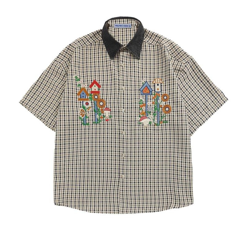 Aelfric Eden Shirts Plaid Embroidery Short Sleeve Shirt Casual Graphic T-Shirts Men Button Down Tee Tops Oufits Hoodie,...
