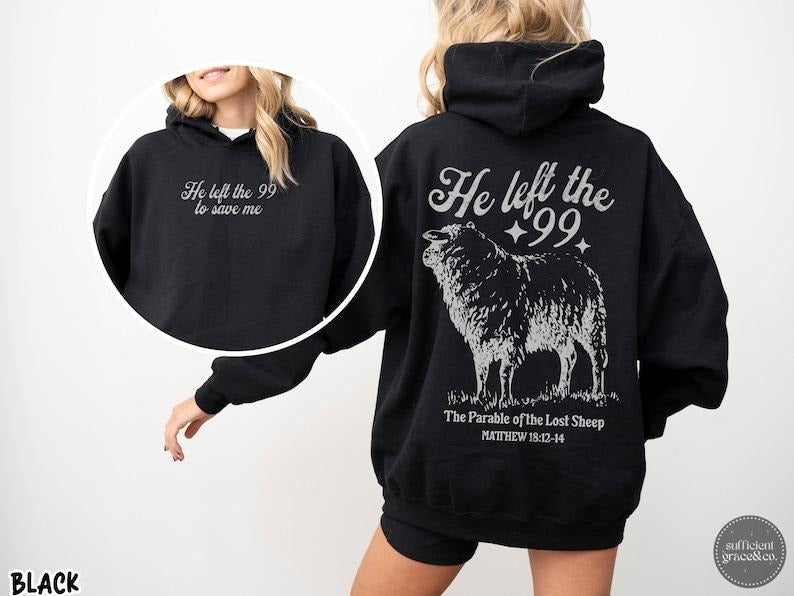 Aesthetic Christian Hoodie For Men, Bible Verse shirt, The Parable Of The Lost Sheep, Faith Based Christian Streetwear,...