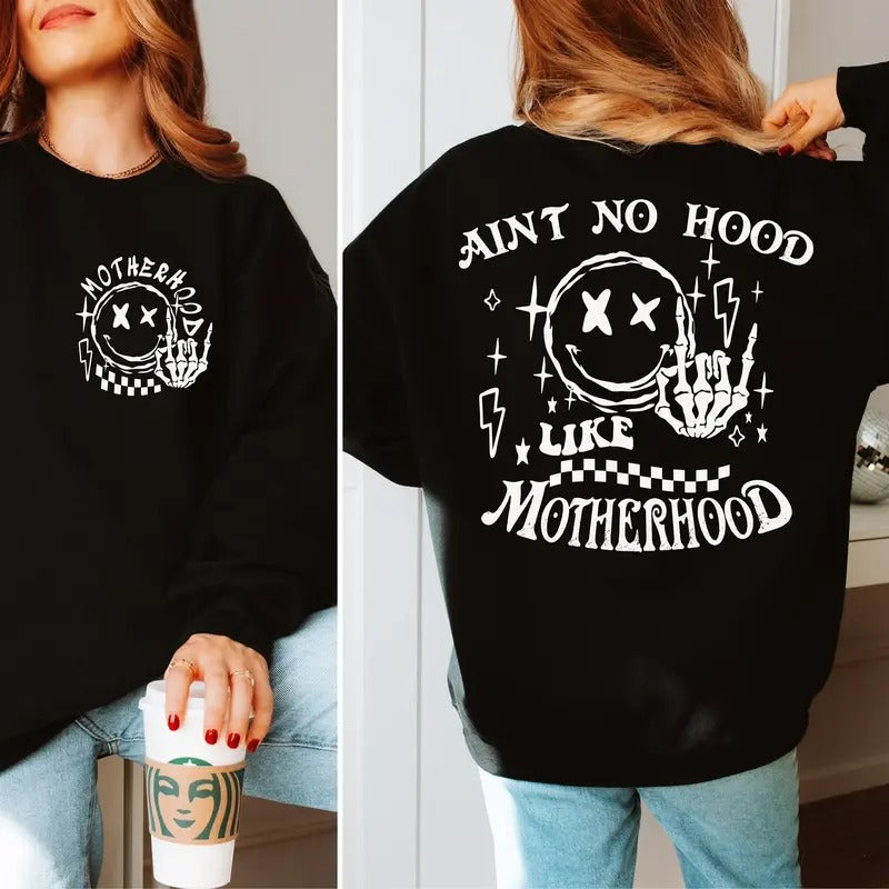 Ain't No Hood Like Motherhood Sweatshirt Casual Street Style Fleece Fabric Crewneck Pullover Sweatshirt Tops Trendy for...
