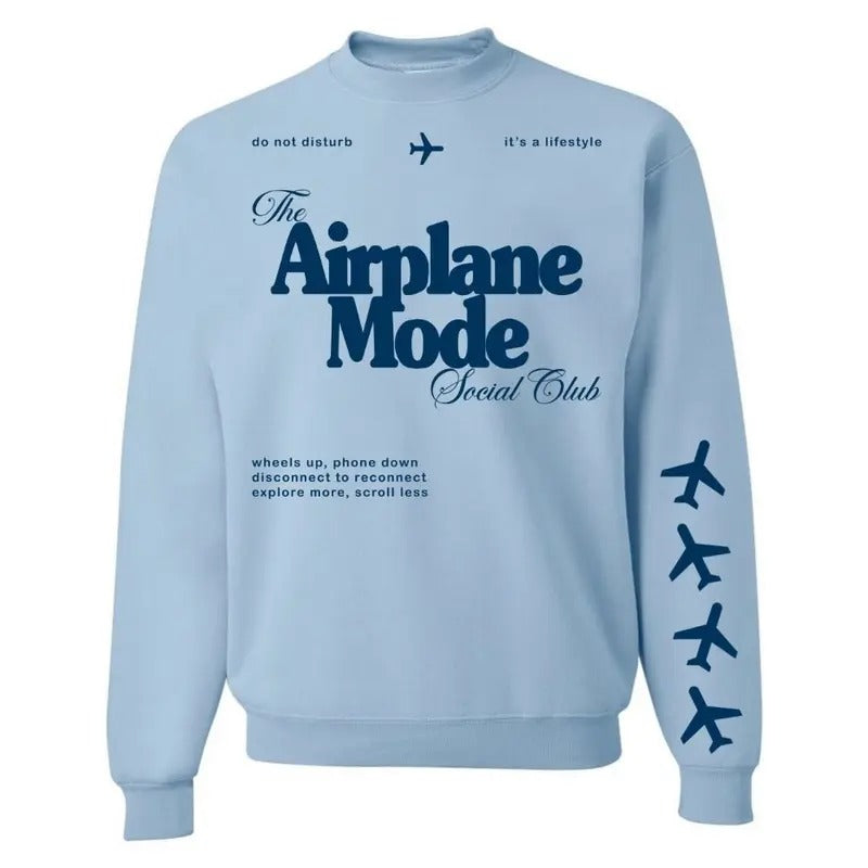 'Airplane Mode Social Club' Crewneck Sweatshirt T-Shirts, Hoodie | UrbanDripWear.com
