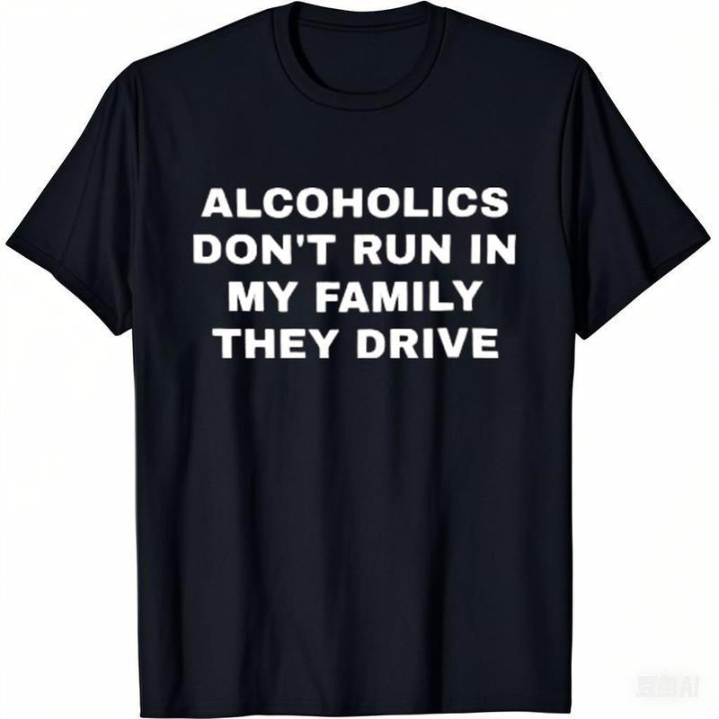 Alcoholics Don't Run in my Family They Drive Unisex Garment Dyed Tshirt - Pre Shrunk Cotton - Dark Humor - Funny - Joke