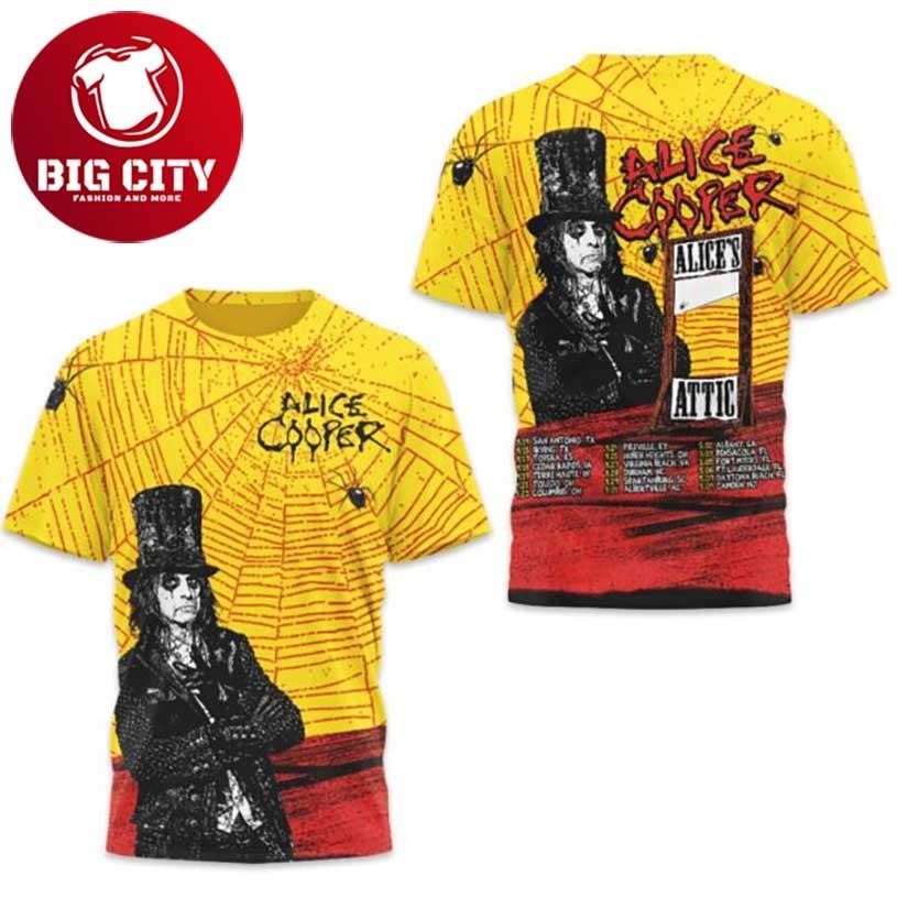 Alice Cooper Alice’s Attic Vintage Tour All Over Print Yellow Two Sided Shirt