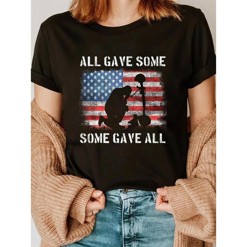 All Gave Some Some Gave All Veteran & Memorial Day T-Shirt - Patriotic American Flag Graphic Tee with Soldier Silhouette,...