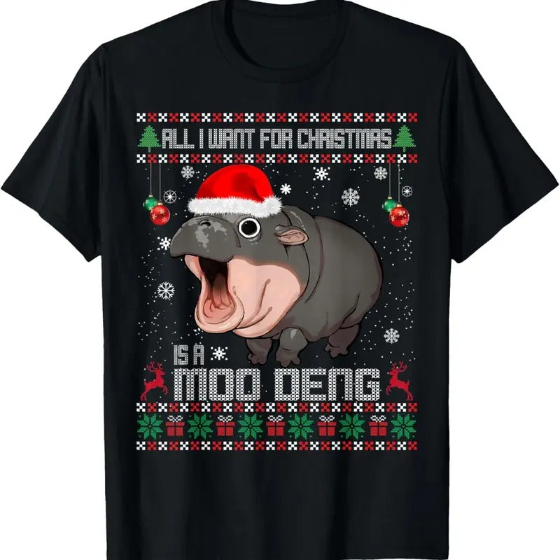 All I Want for Christmas is a Moo Deng Santa Ugly Christmas T-Shirt Hoodie, Sweatshirt | UrbanDripWear.com