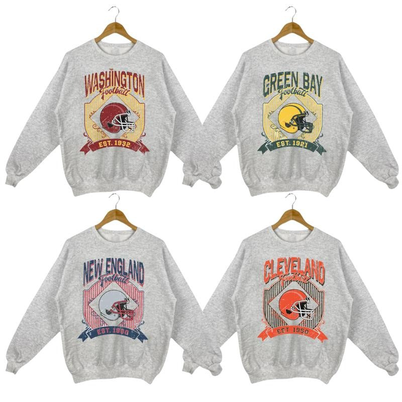 All Team Football Graphic Sweatshirt, Retro Sport Crewneck for Game Day, Unisex Vintage College Style, Choose Your...