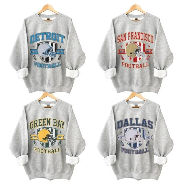 All Team Football Sweatshirt, EST Year Helmet Graphic Crewneck, 90s Retro Sport Pullover, Game Day Unisex Shirt, Vintage...