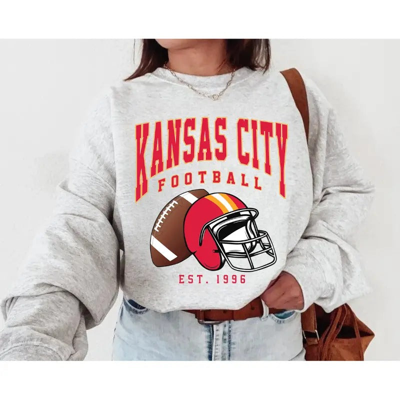 All Team Foottball Sweatshirt, Vintage Ash Grey Color Football Shirt, Classic Fit Unisex Sweater Long Sleeve Casual...
