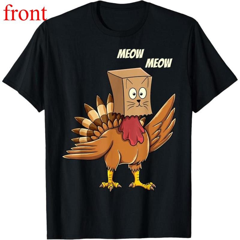 All-age Thanksgiving Turkey Cat T-shirt | Turkey + Cat "Meow Star" Print | Skin-friendly Fabric | All Ages | For...