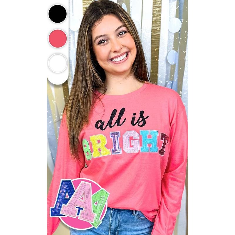 All is Bright Sequin Graphic Long Sleeve T-Shirt Hoodie, Sweatshirt | UrbanDripWear.com