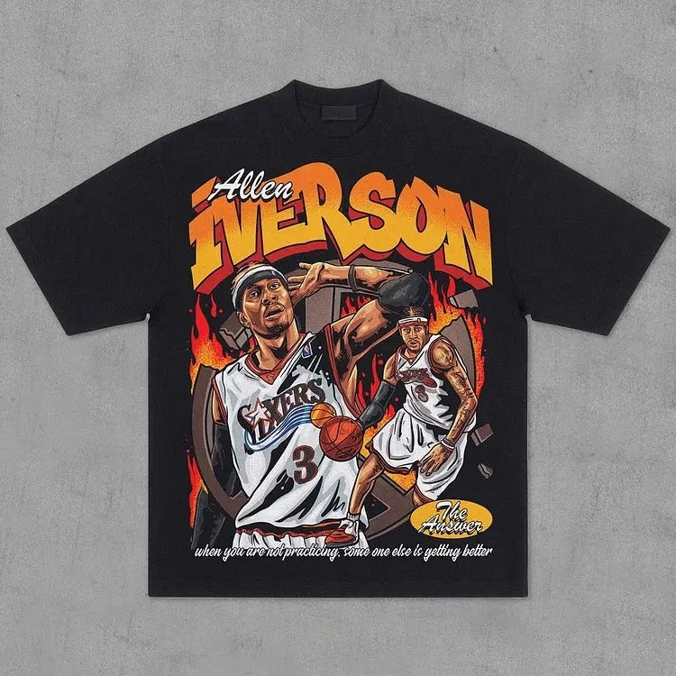 Allen Iverson T-Shirt The Answer 90s Vintage Basketball Graphic Tee Shirt for Men Women Streetwear Menswear Top Hoodie,...