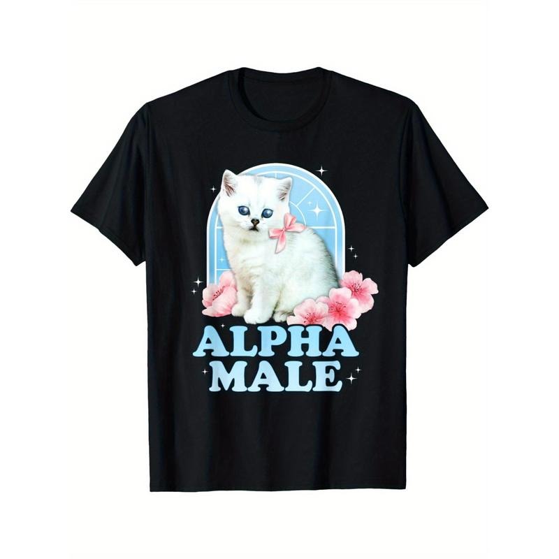 "Alpha Male Cat T-Shirt - Unisex Black Cotton Y2K Aesthetic Harajuku Graphic Tee"  made in usa
