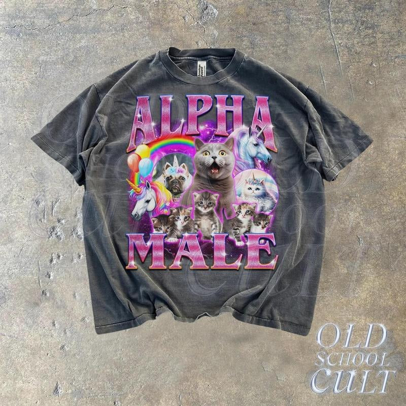 Alpha Male Unicorn Ironic Vintage 90s T-Shirt, Retro Funny Rainbow Unisex Tshirt,, Funny Weird Meme Shirt, Funny Ugly...