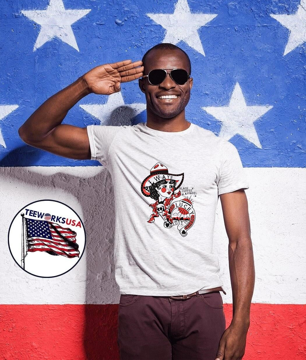 Always Lucky Black Coffee Apparel Cowgirl Horseshoe shirt