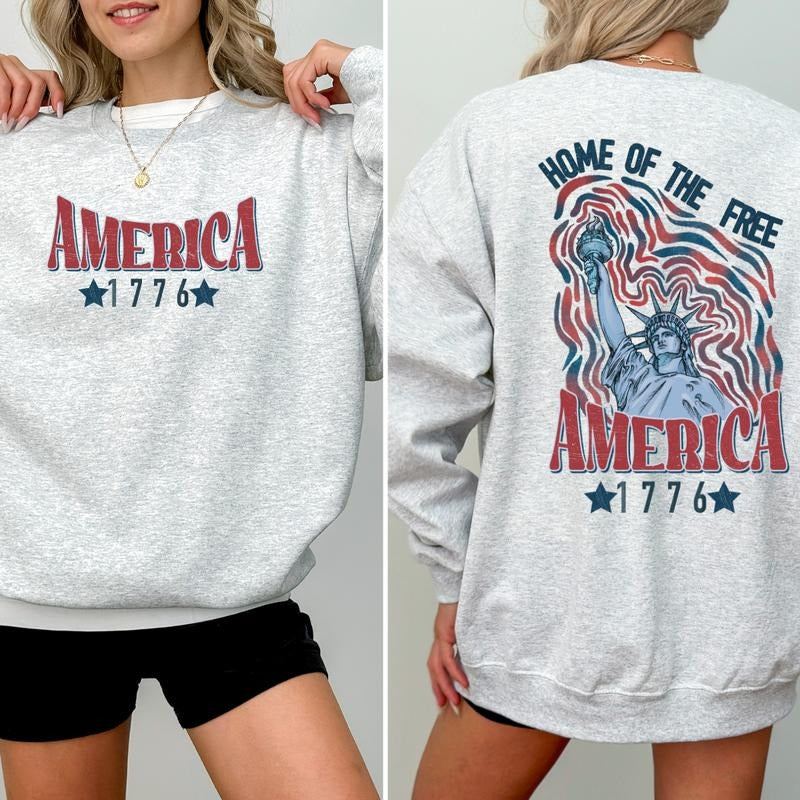 America 1776, Home of the Free, 4th Of July, Shirts and Sweatshirts, July Fourth Outfits and Sweatshirt Hoodie
