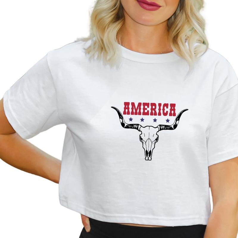 America Bull Skull T-Shirts, Western Bull Skull Tee, Fourth Of July Shirt, Trendy July 4th Outfits Hoodie, Sweatshirt