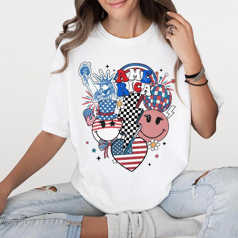 America Shirt, Retro 4th Of July Shirts, USA T-shirt, Shirts For Women, Fourth Of July Tee, Gift For Independence Day,...