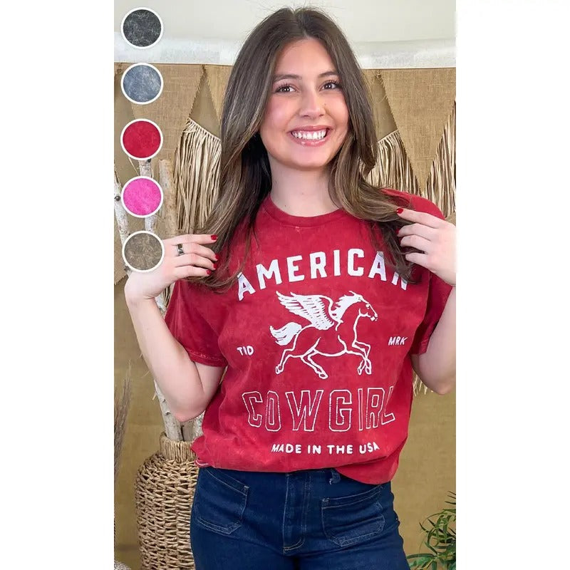 American Cowgirl Mineral Washed Graphic T-Shirt Hoodie, Sweatshirt | UrbanDripWear.com