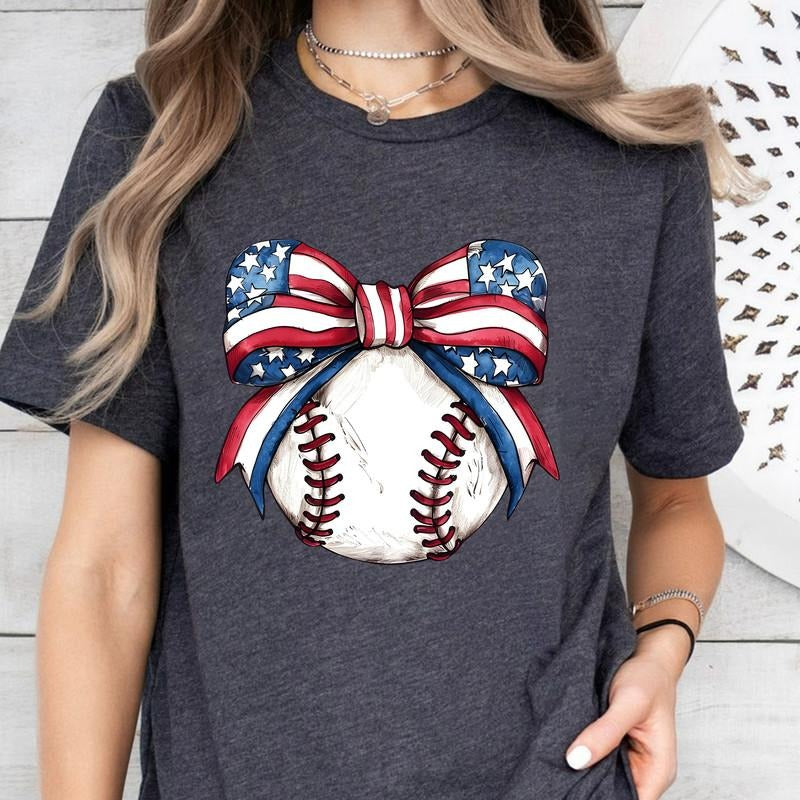 American Flag Baseball Coquette Shirt, Patriotic Baseball Shirt, Game Day Shirt, Mother's Day Shirt, Coquette Baseball...